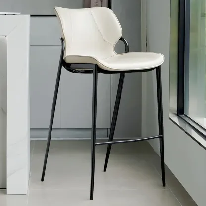 White Modern	Leather Saddle Seat Shell Back Bar Stools Image - 1