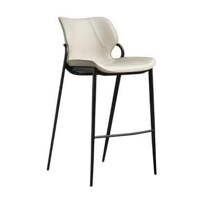 White Modern	Leather Saddle Seat Shell Back Bar Stools Image - 7