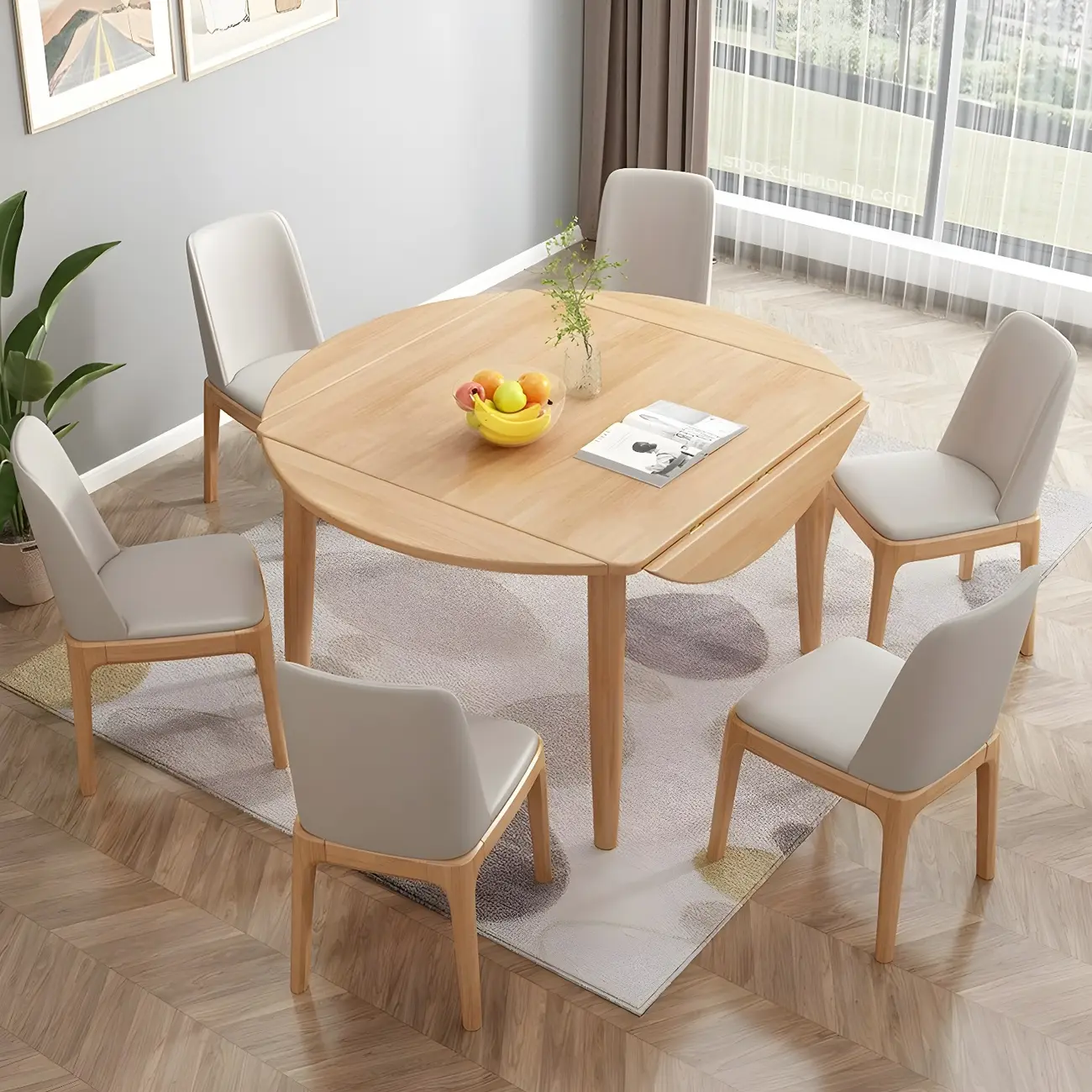 Natural Rubberwood Extendable Dining Table Image - 1 | homeyfad