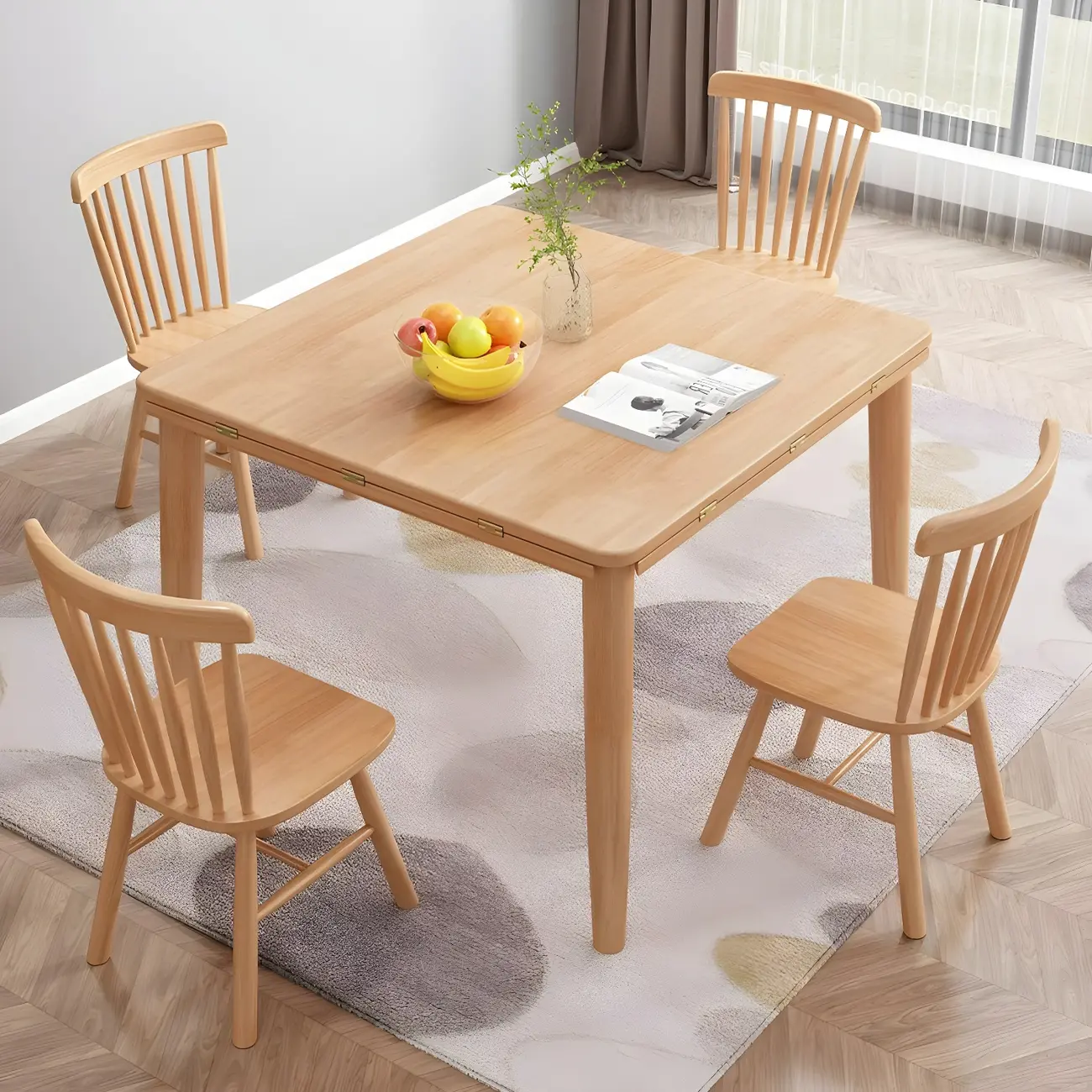 Natural Rubberwood Extendable Dining Table Image - 2 | homeyfad