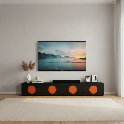 Minimalist Wood 4-Cabinet White TV Stand for Living Room Image - 1