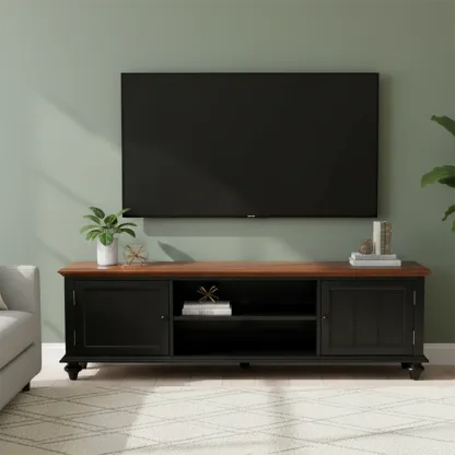 Traditional RubberWood TV Stand with Open Storage and Shelves Image - 1