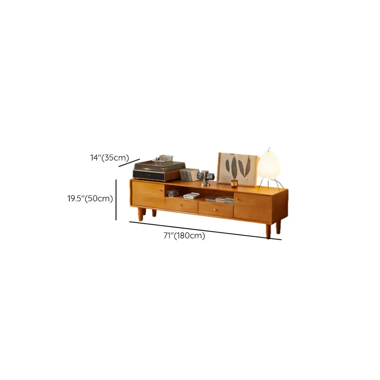 Scandinavian Brown Wooden TV Stand with Drawers Image - 10