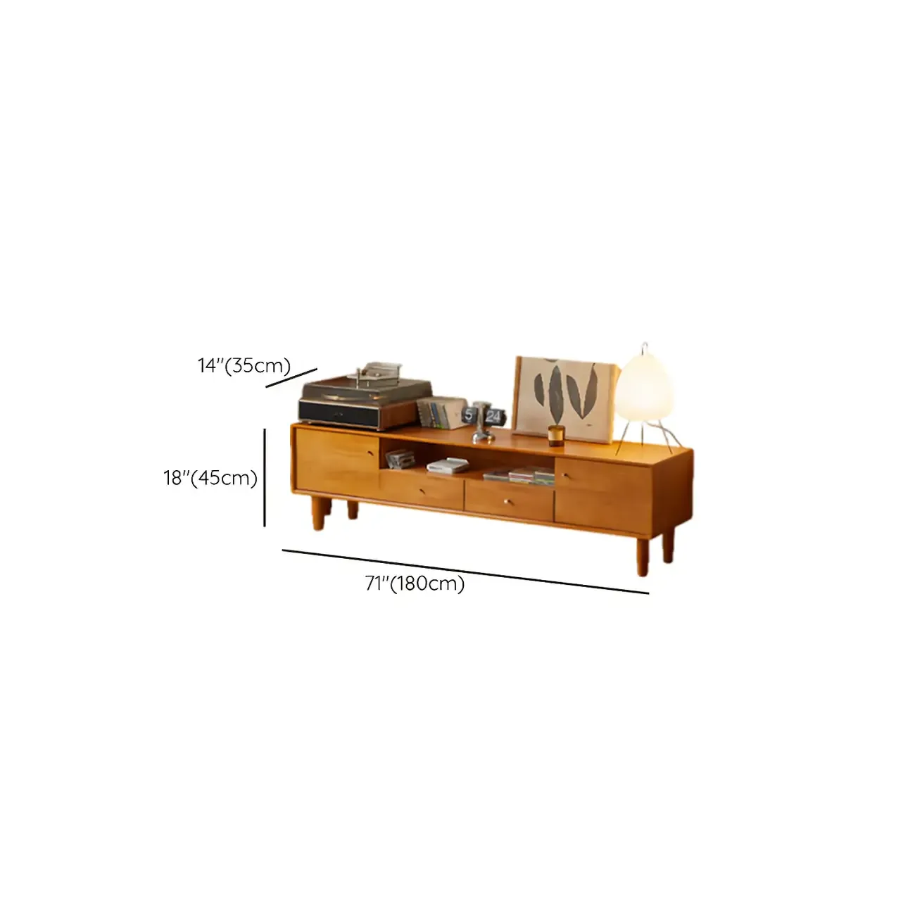 Scandinavian Brown Wooden TV Stand with Drawers Image - 11