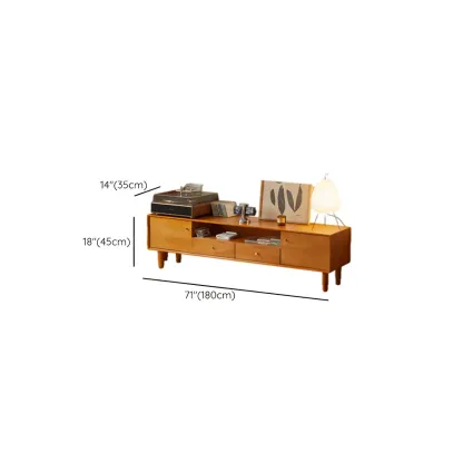 Scandinavian Brown Wooden TV Stand with Drawers Image - 11