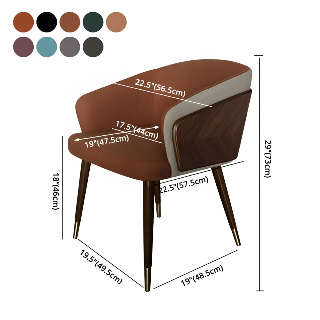 Modern Armrest Faux Leather Wood Dining Chair Low Back Image - 14