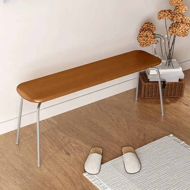 Modern Wood Bedroom Bench with Metal Frame Image - 4