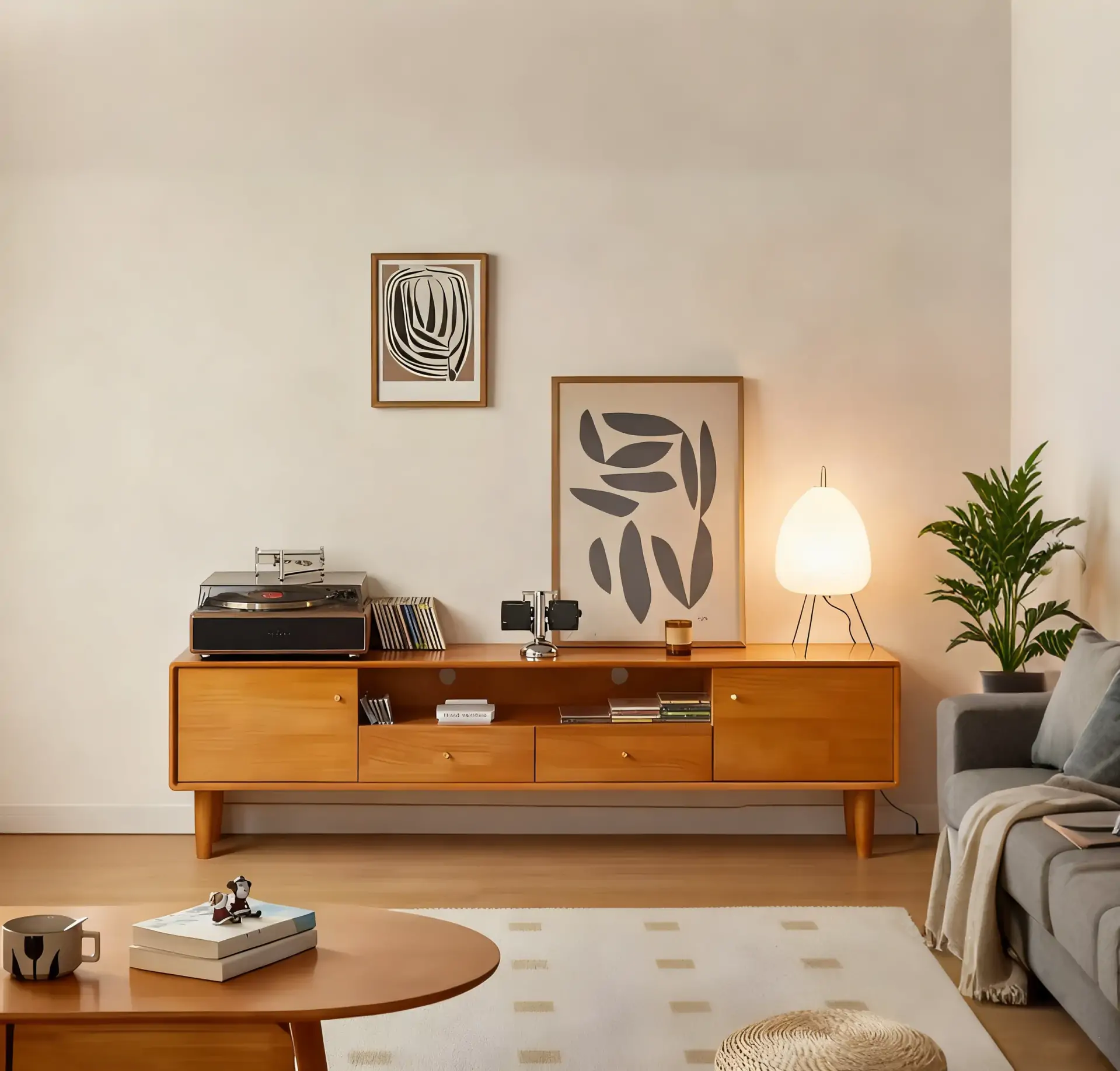 Scandinavian Brown Wooden TV Stand with Drawers Image - 1 | homeyfad