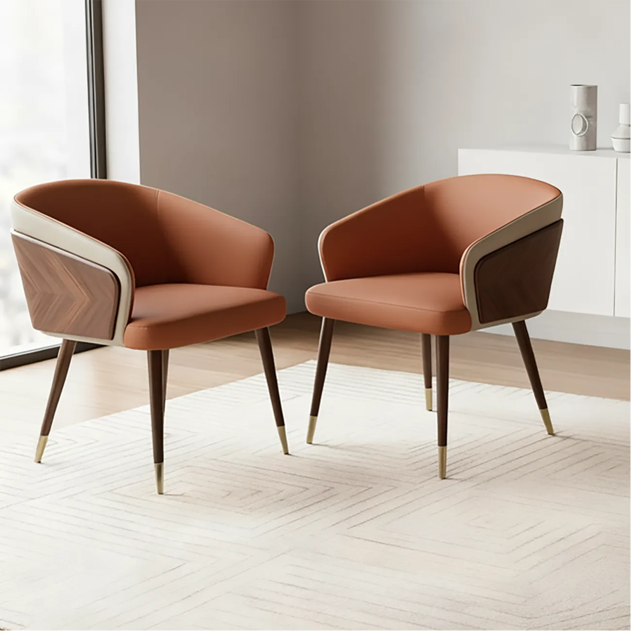 Modern Armrest Faux Leather Wood Dining Chair Low Back #size