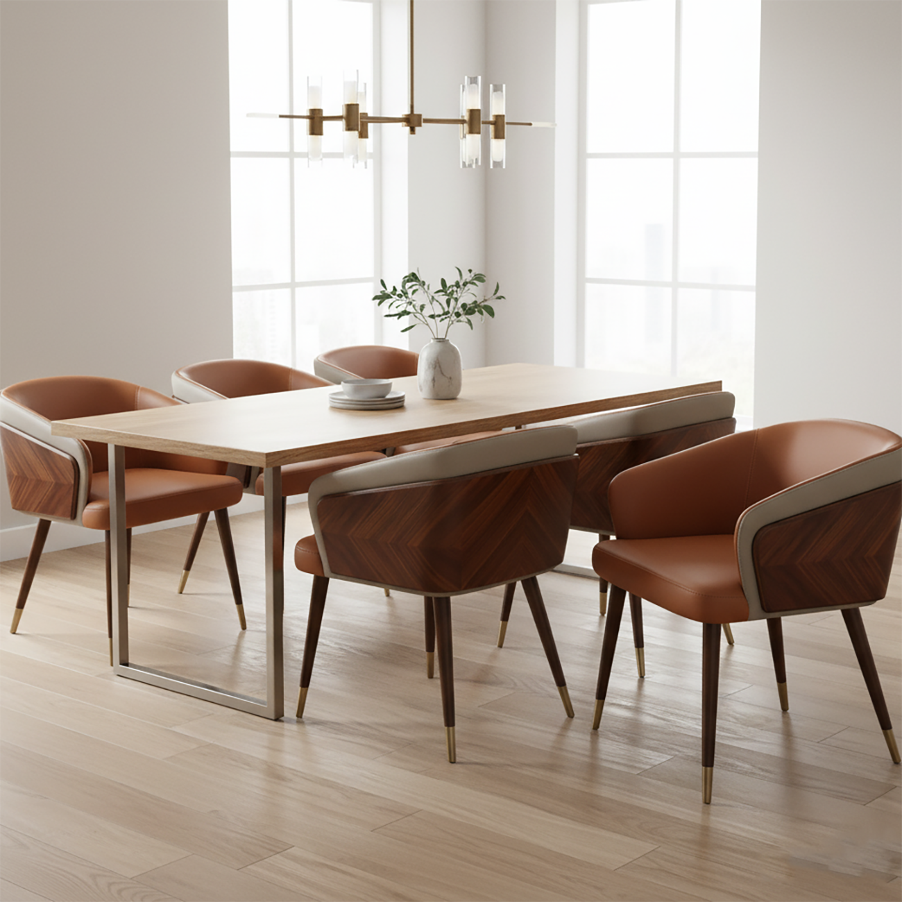 Modern Armrest Faux Leather Wood Dining Chair Low Back Image - 2 | homeyfad