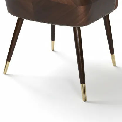 Modern Armrest Faux Leather Wood Dining Chair Low Back Image - 6