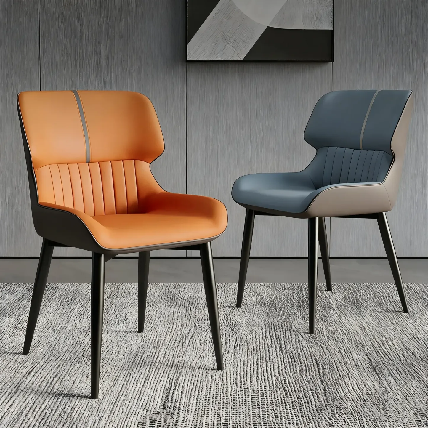 Leather Low Solid Back Armless Dining Side Chair Image - 1