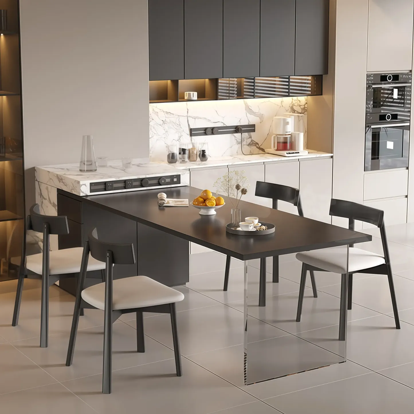 Modern Faux Leather Upholstered Low Back Dining Chair Image - 2