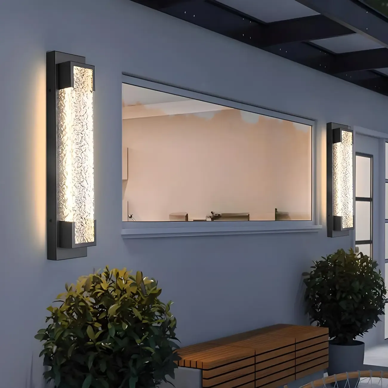 Modern Ribbed Shade Rectangle LED Outdoor Wall Light