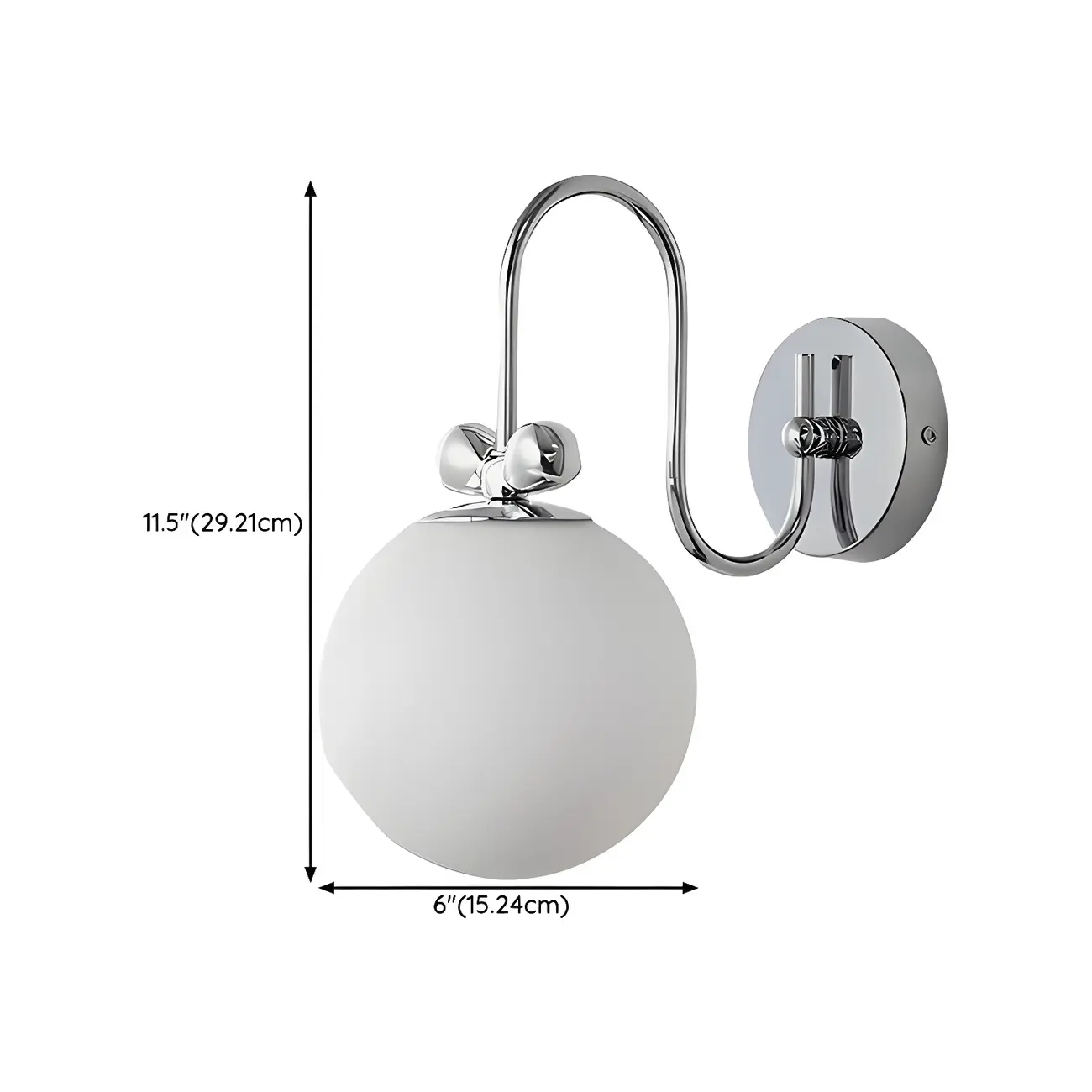 Globe LED Wall Light with Chrome Finish for Bedroom #size