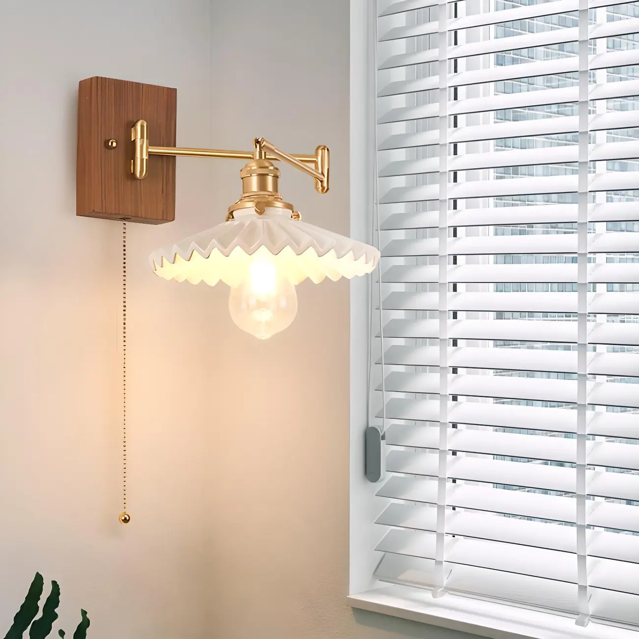 Elegant Pleated Swing Arm Wall Mount Light for Bedside Use | homeyfad