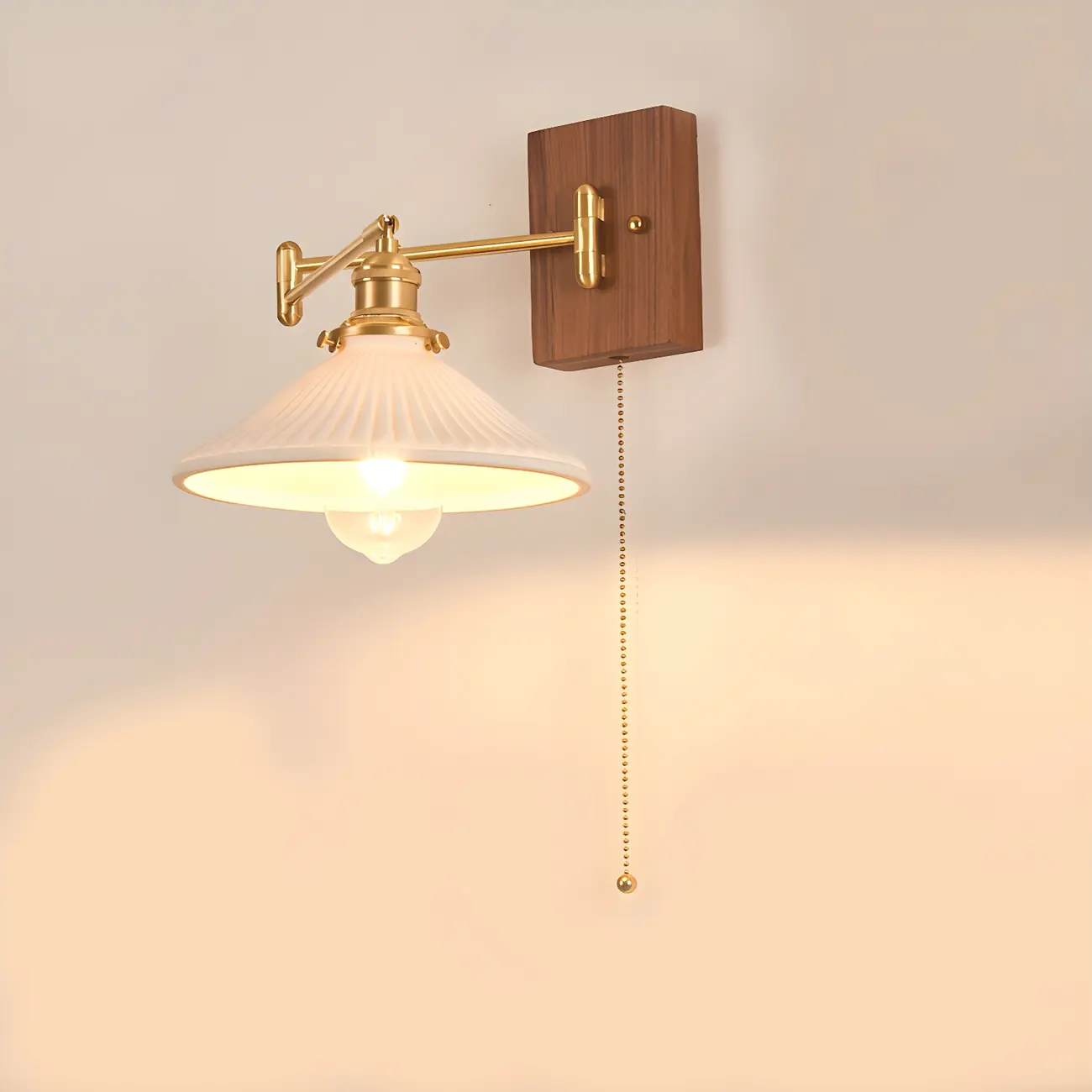 Elegant Pleated Swing Arm Wall Mount Light for Bedside Use | homeyfad