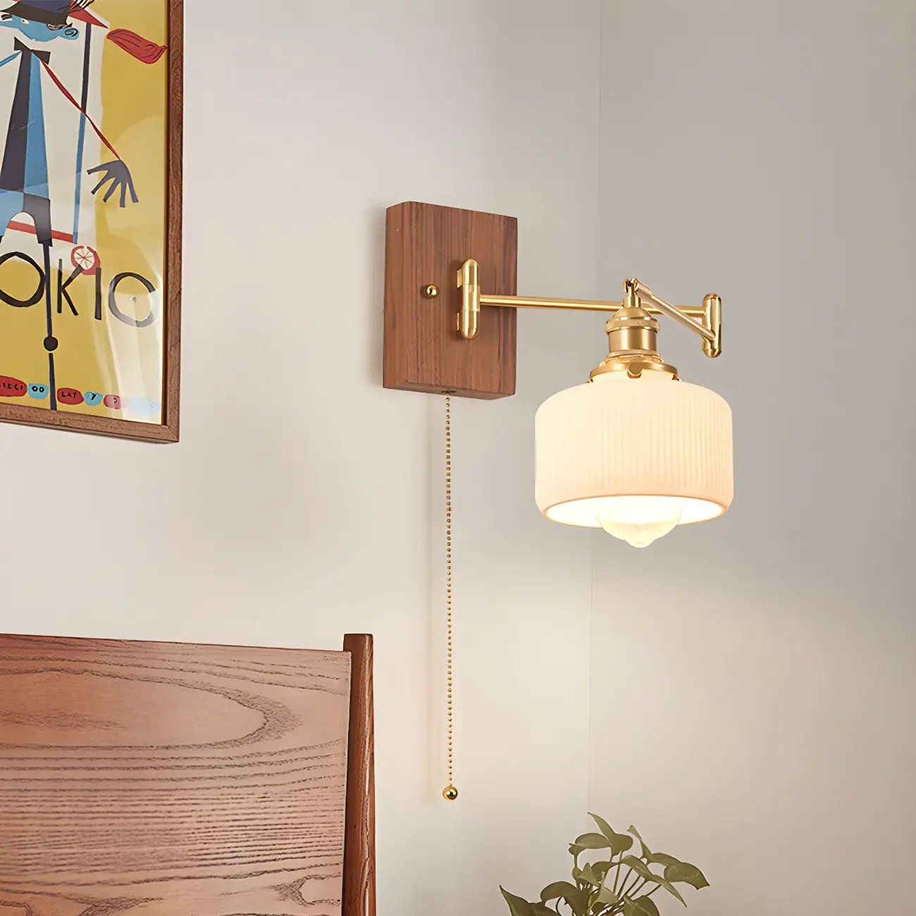 Elegant Pleated Swing Arm Wall Mount Light for Bedside Use | homeyfad