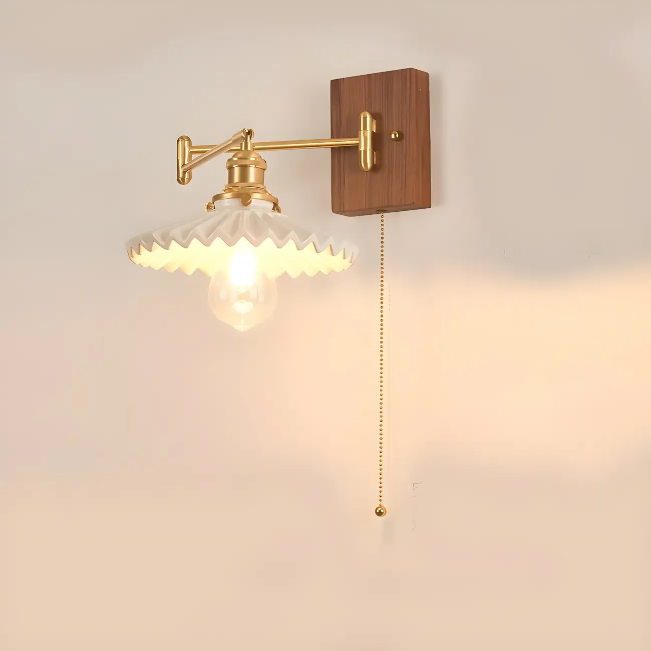 Elegant Pleated Swing Arm Wall Mount Light for Bedside Use