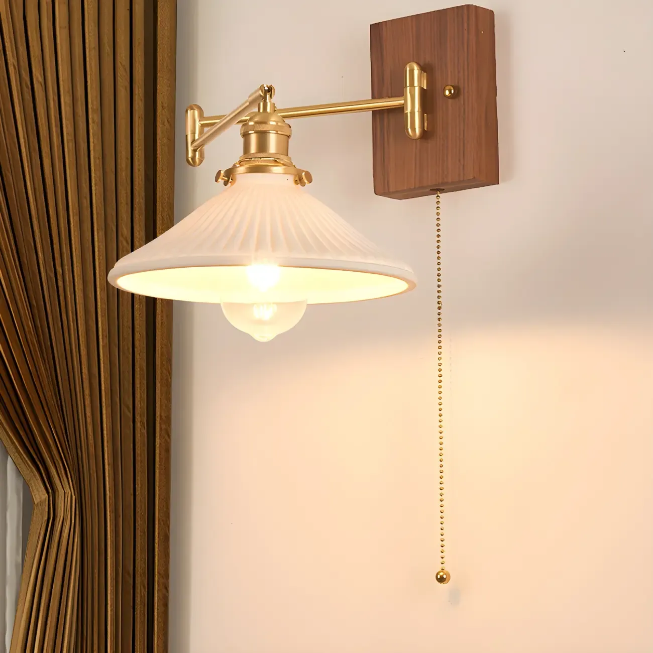 Elegant Pleated Swing Arm Wall Mount Light for Bedside Use