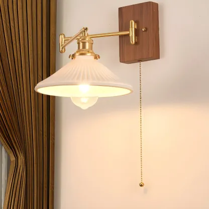 Elegant Pleated Swing Arm Wall Mount Light for Bedside Use