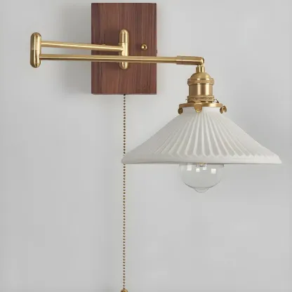 Elegant Pleated Swing Arm Wall Mount Light for Bedside Use