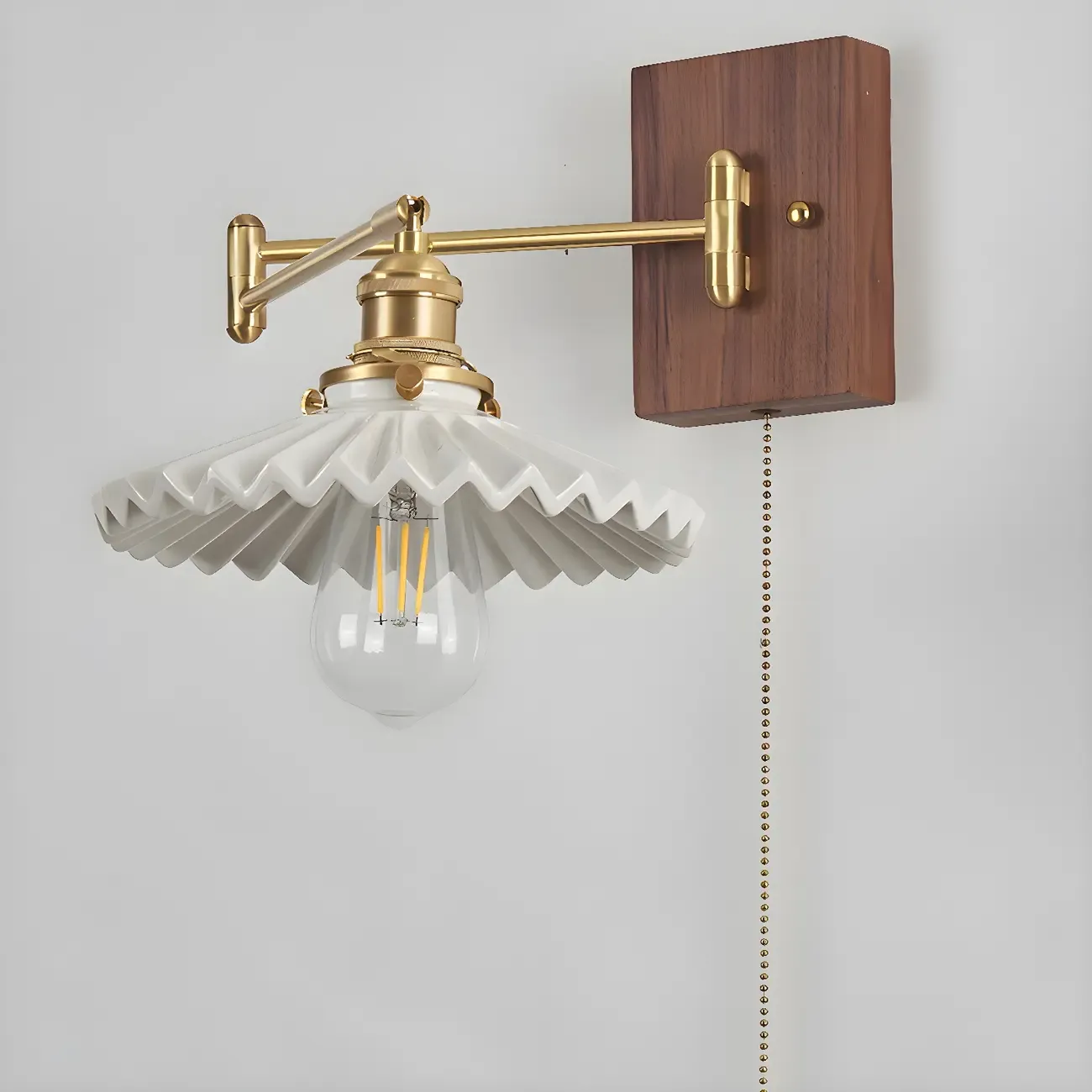 Elegant Pleated Swing Arm Wall Mount Light for Bedside Use