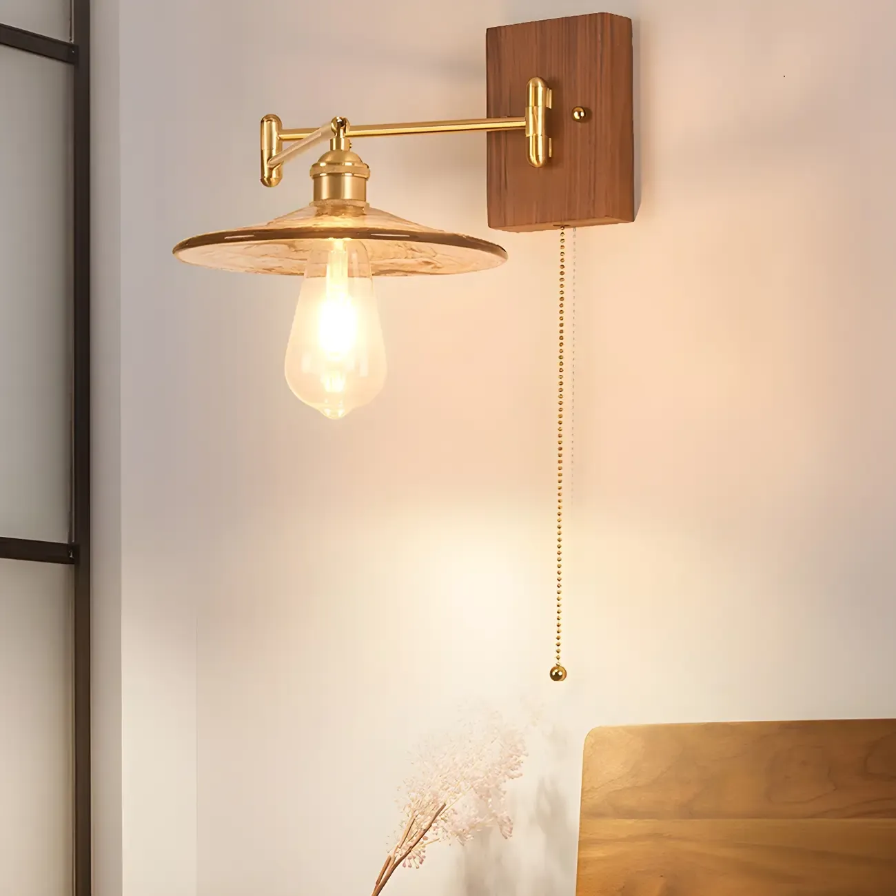 Elegant Pleated Swing Arm Wall Mount Light for Bedside Use