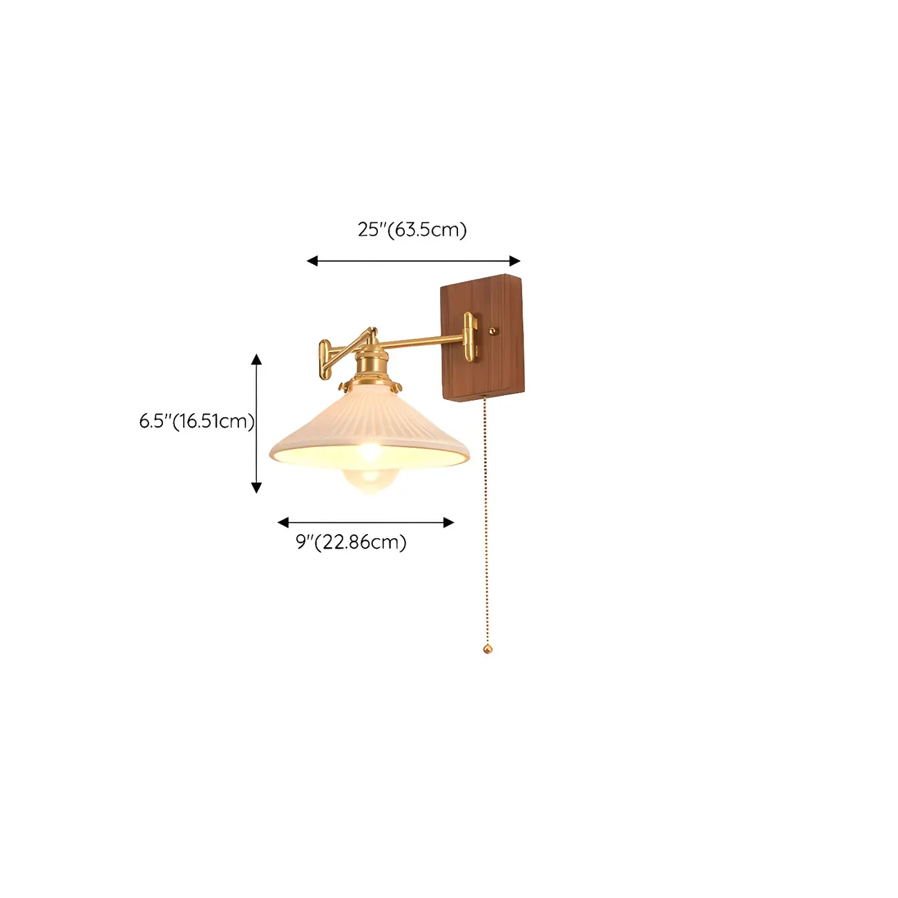Elegant Pleated Swing Arm Wall Mount Light for Bedside Use #size