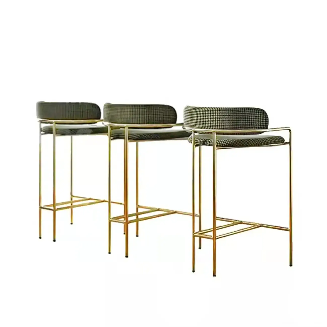 Art Deco Gold Green Cotton Upholstered Bar Stool Image - 5 | homeyfad