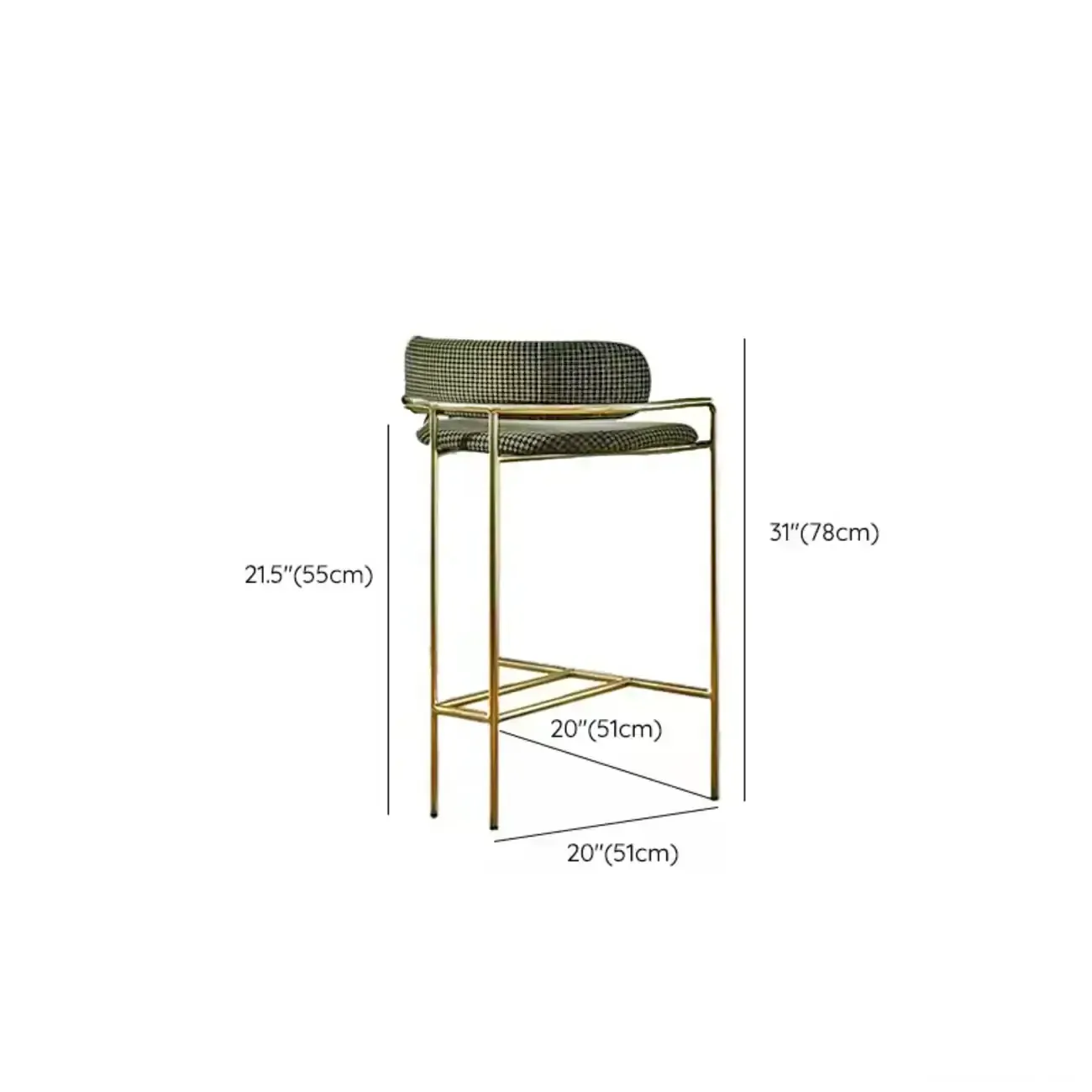 Art Deco Gold Green Cotton Upholstered Bar Stool Image - 11