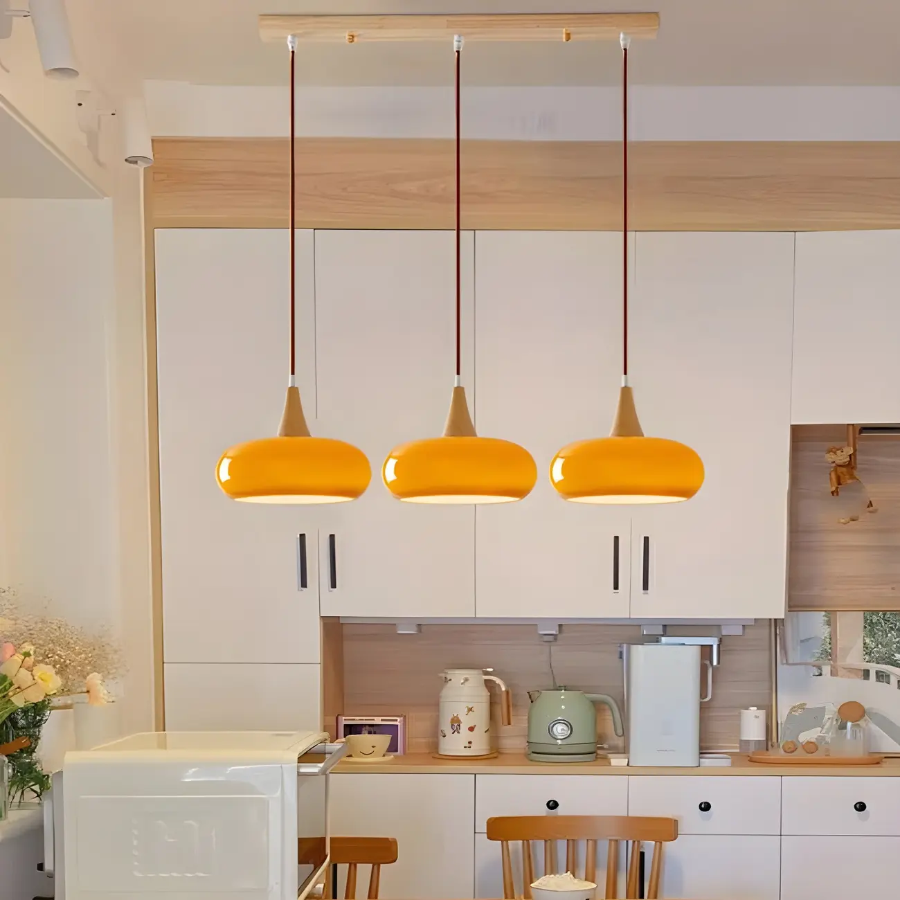3-Light Drum Glass Pendant Light Modern Glass for Kitchen Island Image - 2 | homeyfad