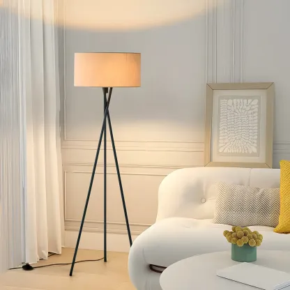 Modern 63" Tripod Black LED Fabric Floor Lamp Drum Shade  Image - 2