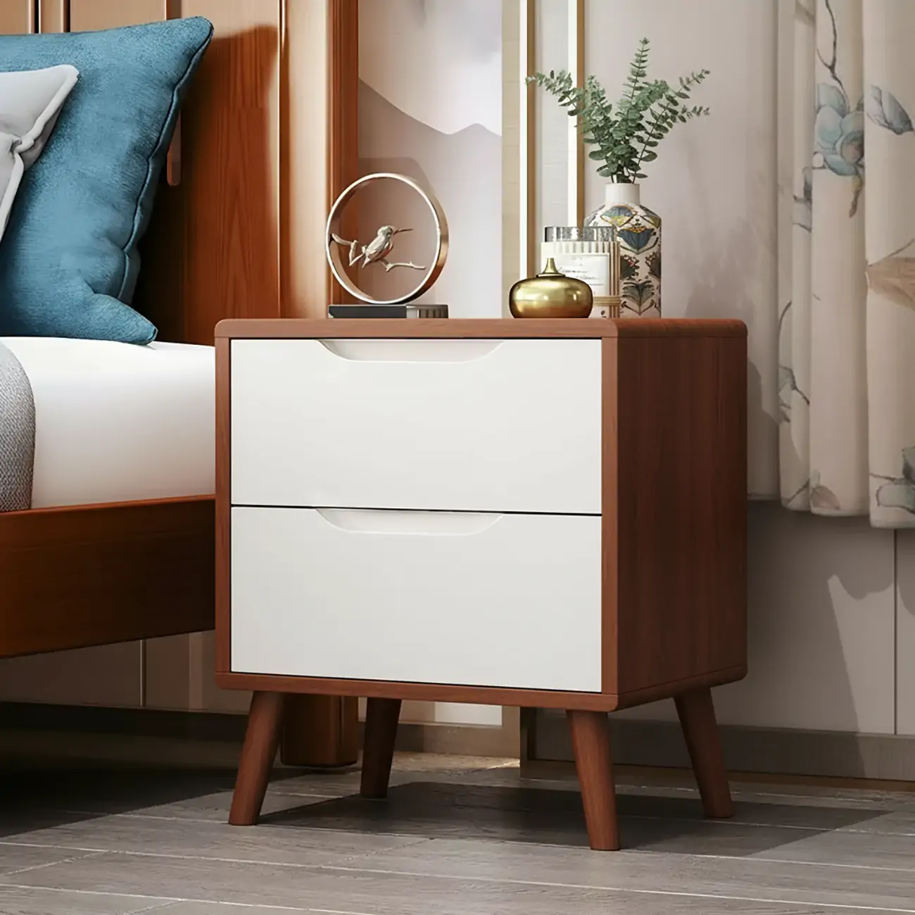 Scandinavian Drawer Storage Wooden 2 drawer Nightstand Image - 1 | homeyfad