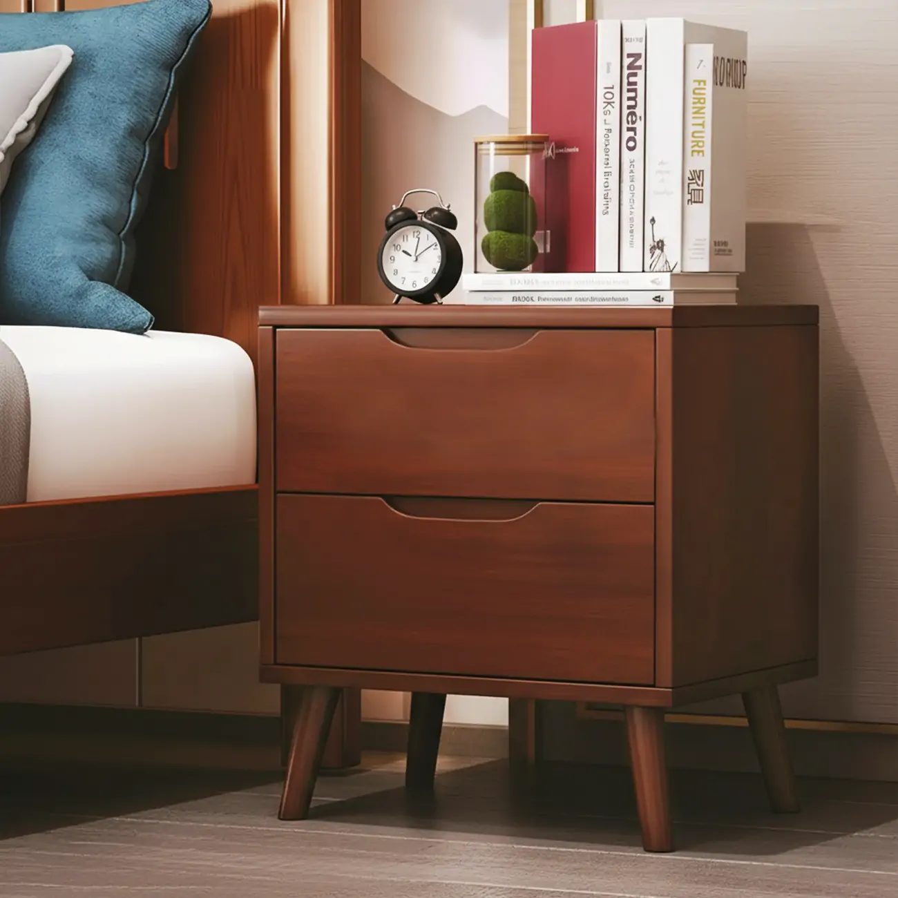 Scandinavian Drawer Storage Wooden 2 drawer Nightstand Image - 2 | homeyfad