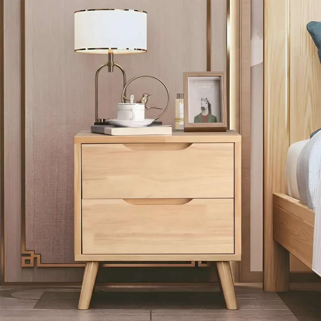 Scandinavian Drawer Storage Wooden 2 drawer Nightstand Image - 3