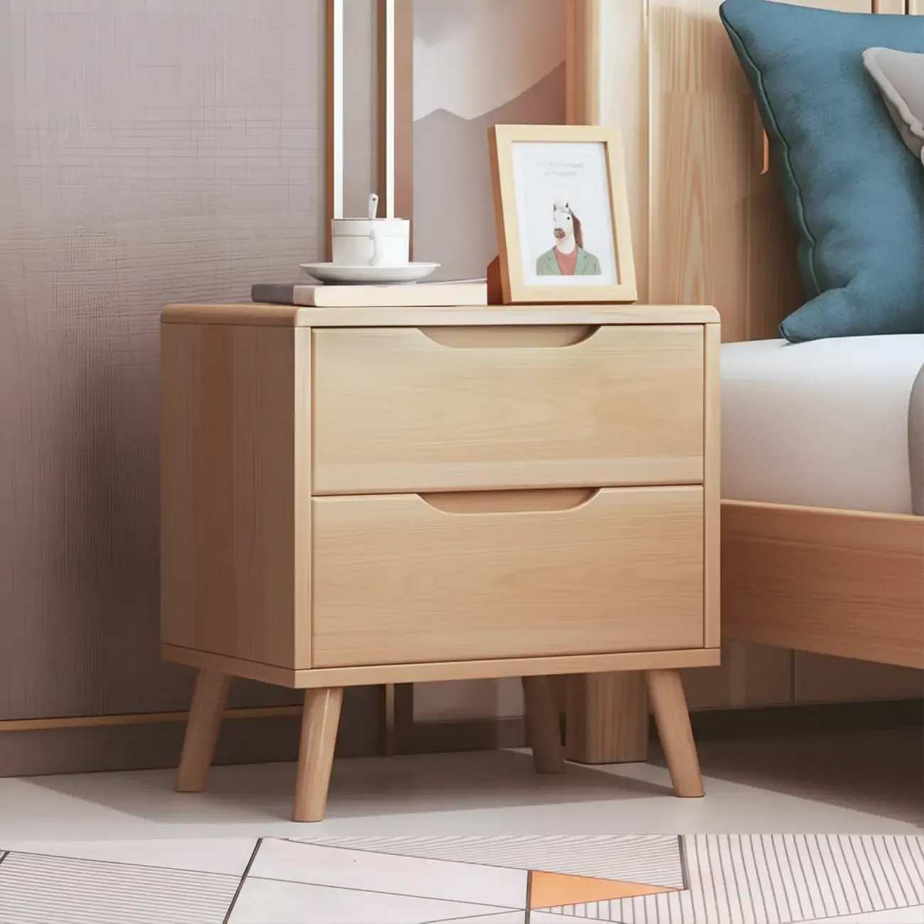 Scandinavian Drawer Storage Wooden 2 drawer Nightstand Image - 4