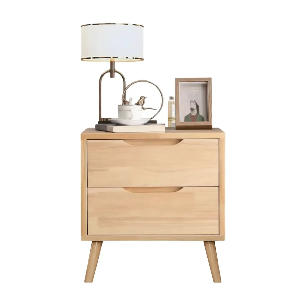 Scandinavian Drawer Storage Wooden 2 drawer Nightstand Image - 5