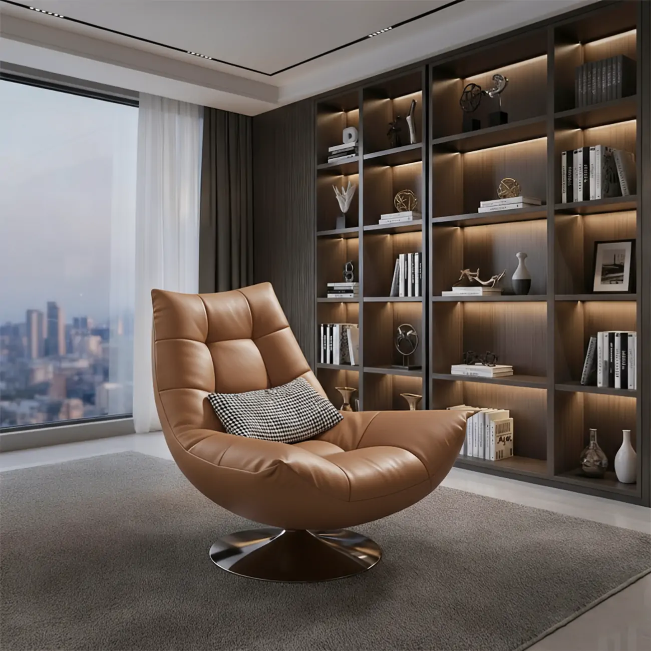 Black Swivel Tufted Leather Accent Chair Pillow Included Image - 5 | homeyfad