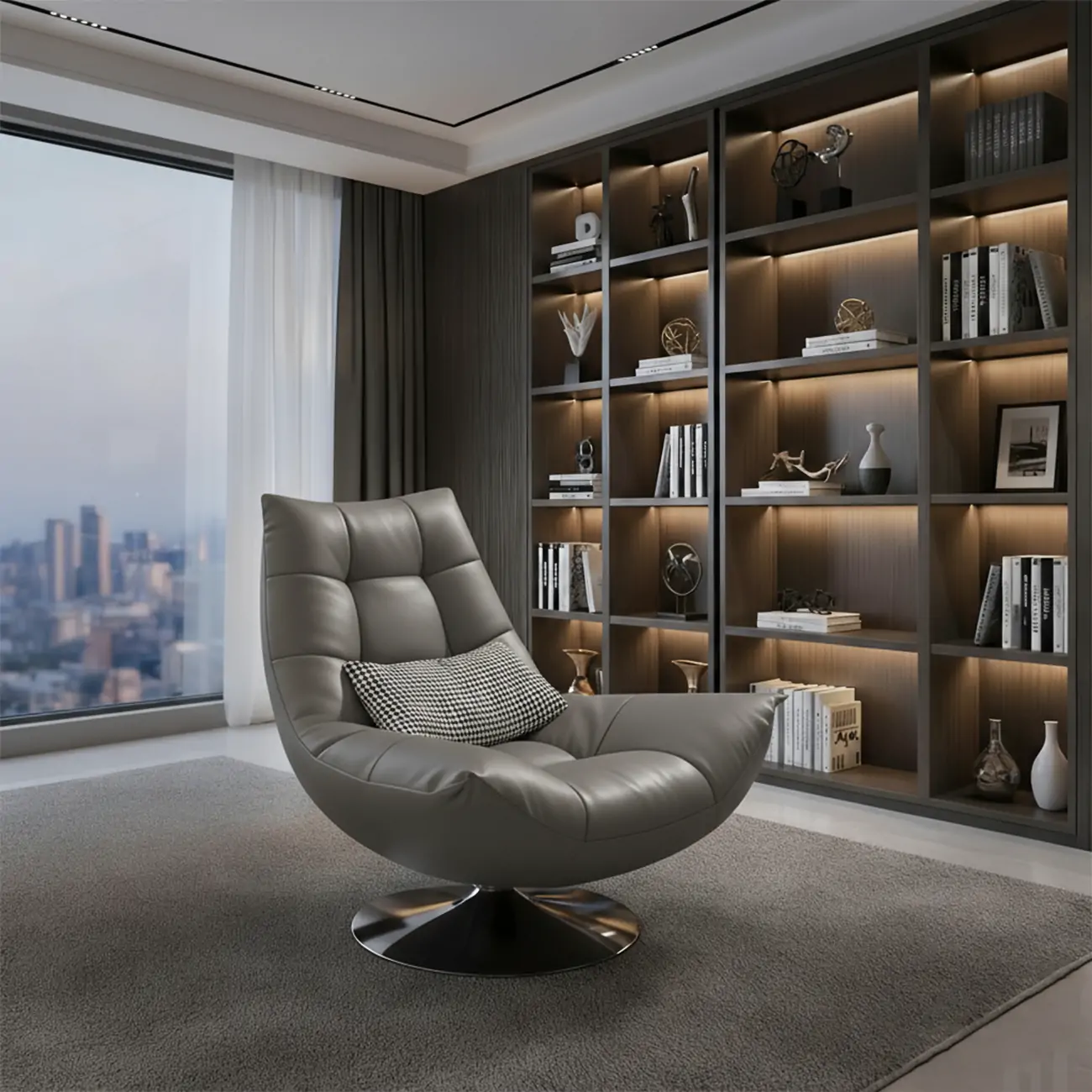 Black Swivel Tufted Leather Accent Chair Pillow Included Image - 6 | homeyfad