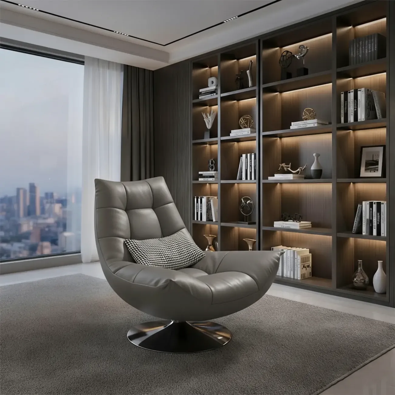 Black Swivel Tufted Leather Accent Chair Pillow Included Image - 6