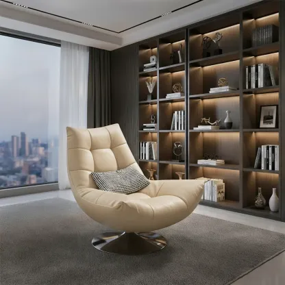 Black Swivel Tufted Leather Accent Chair Pillow Included Image - 7