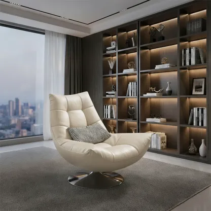 Black Swivel Tufted Leather Accent Chair Pillow Included Image - 3