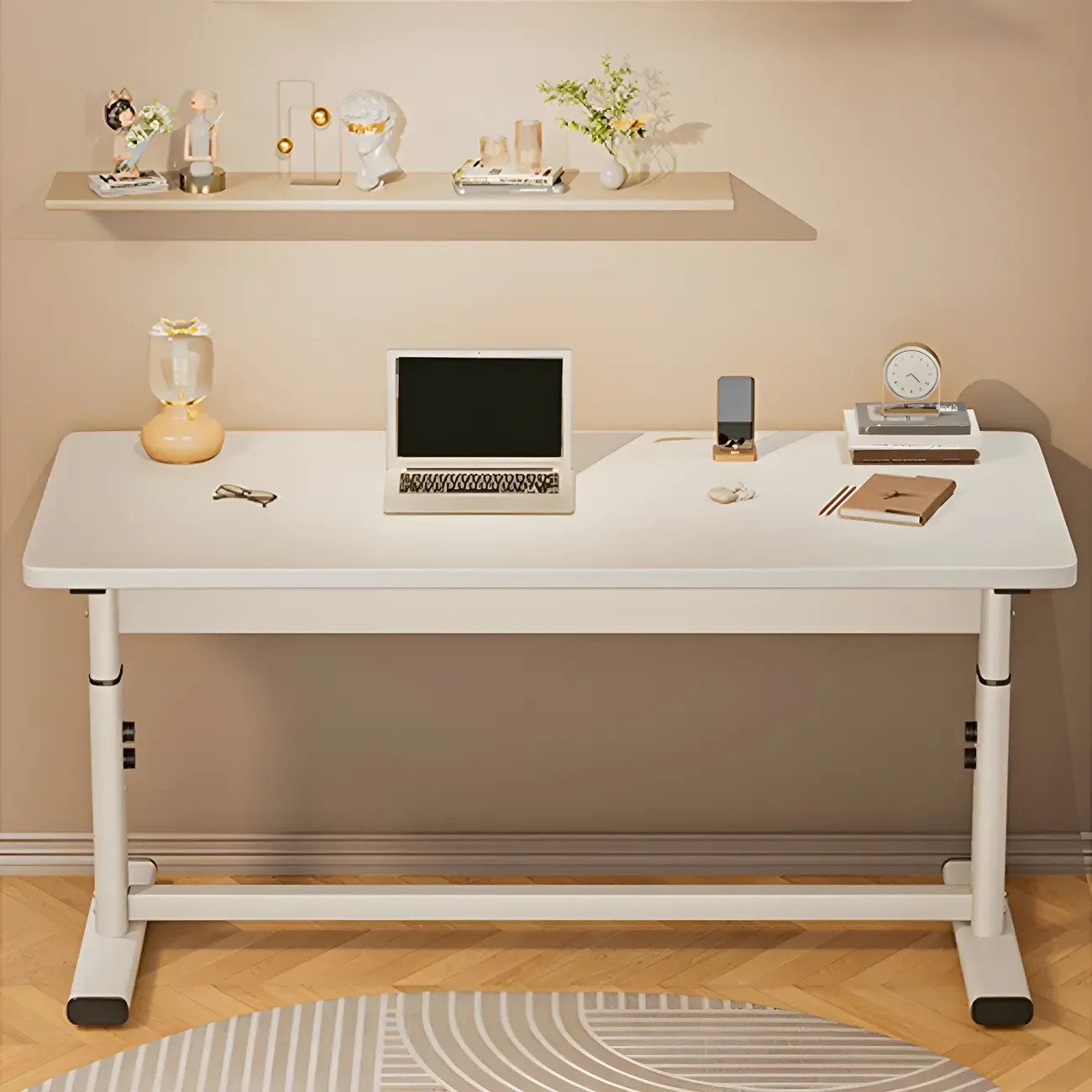 Modern Wooden White Height-Adjustable Standing Desk for Office Image - 3