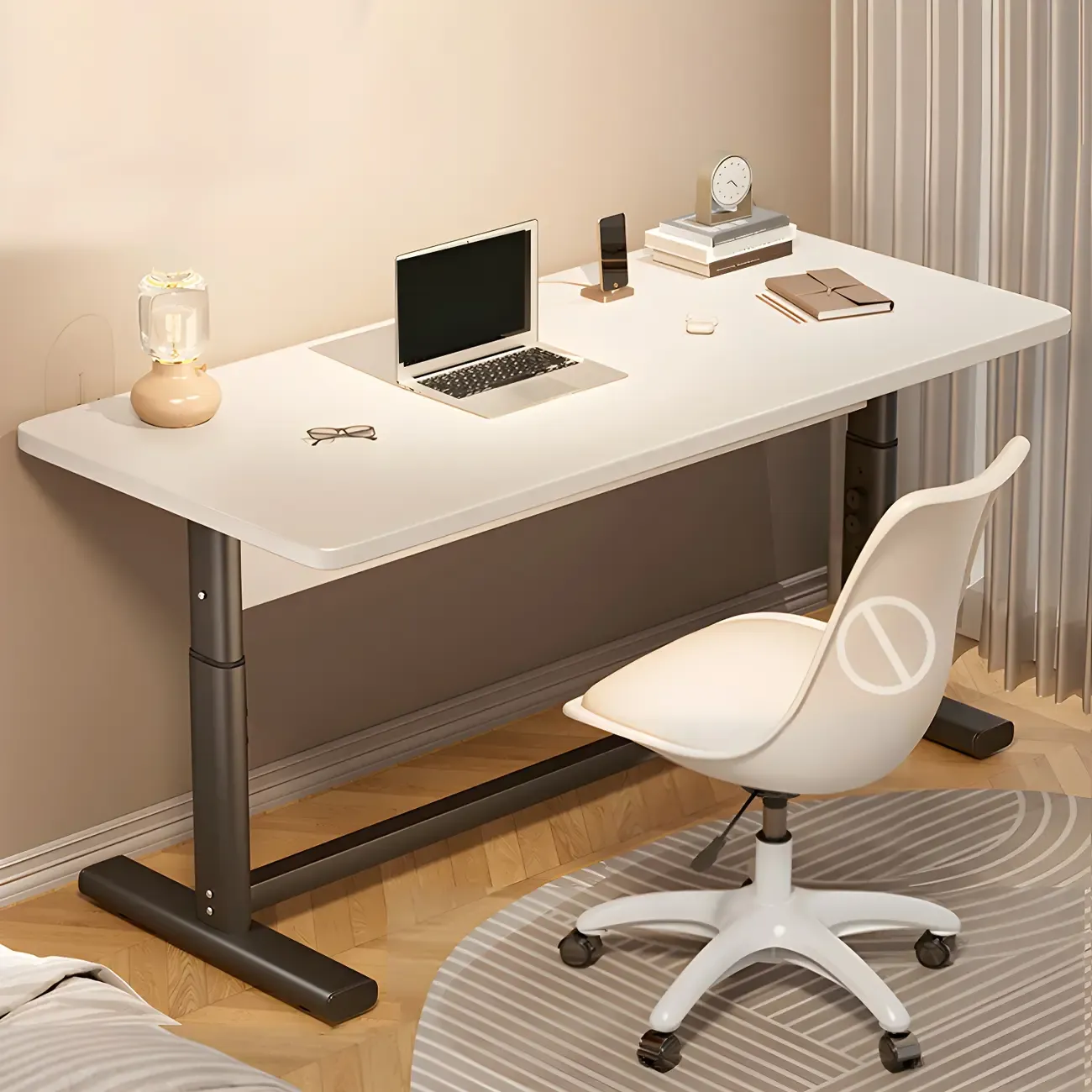 Modern Wooden White Height-Adjustable Standing Desk for Office Image - 4