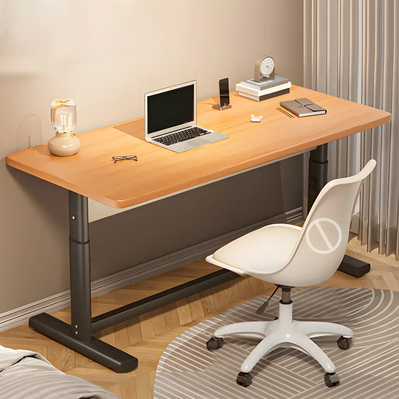 Modern Wooden White Height-Adjustable Standing Desk for Office Image - 1