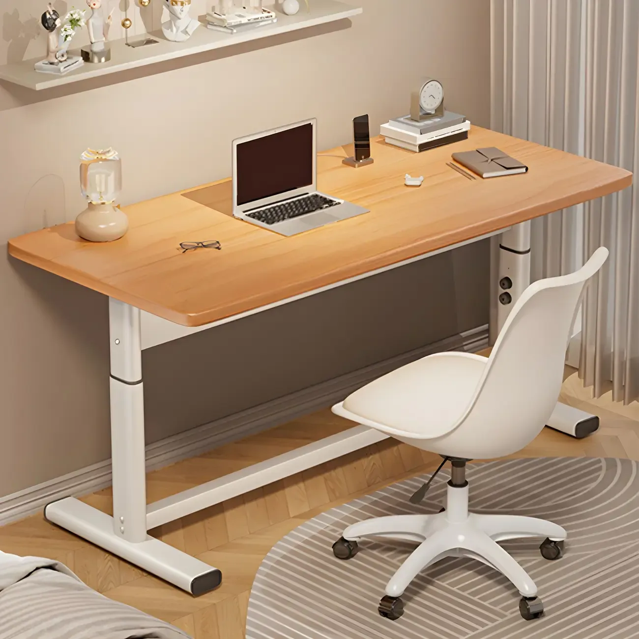 Modern Wooden White Height-Adjustable Standing Desk for Office Image - 5