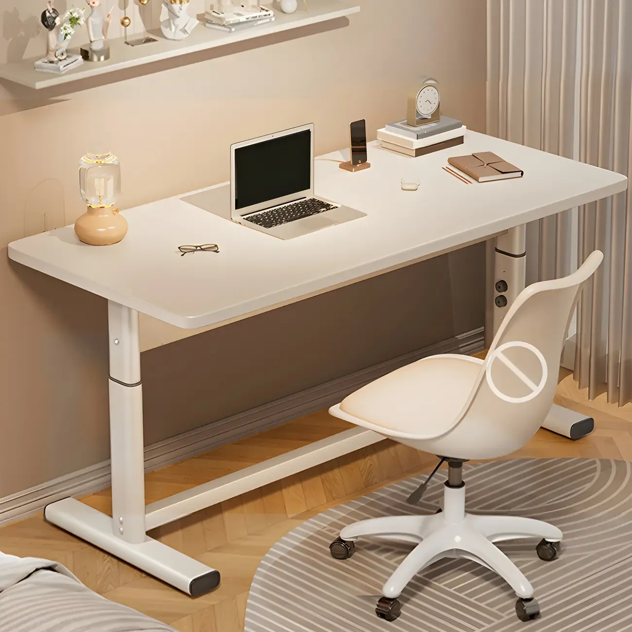 Modern Wooden White Height-Adjustable Standing Desk for Office Image - 2