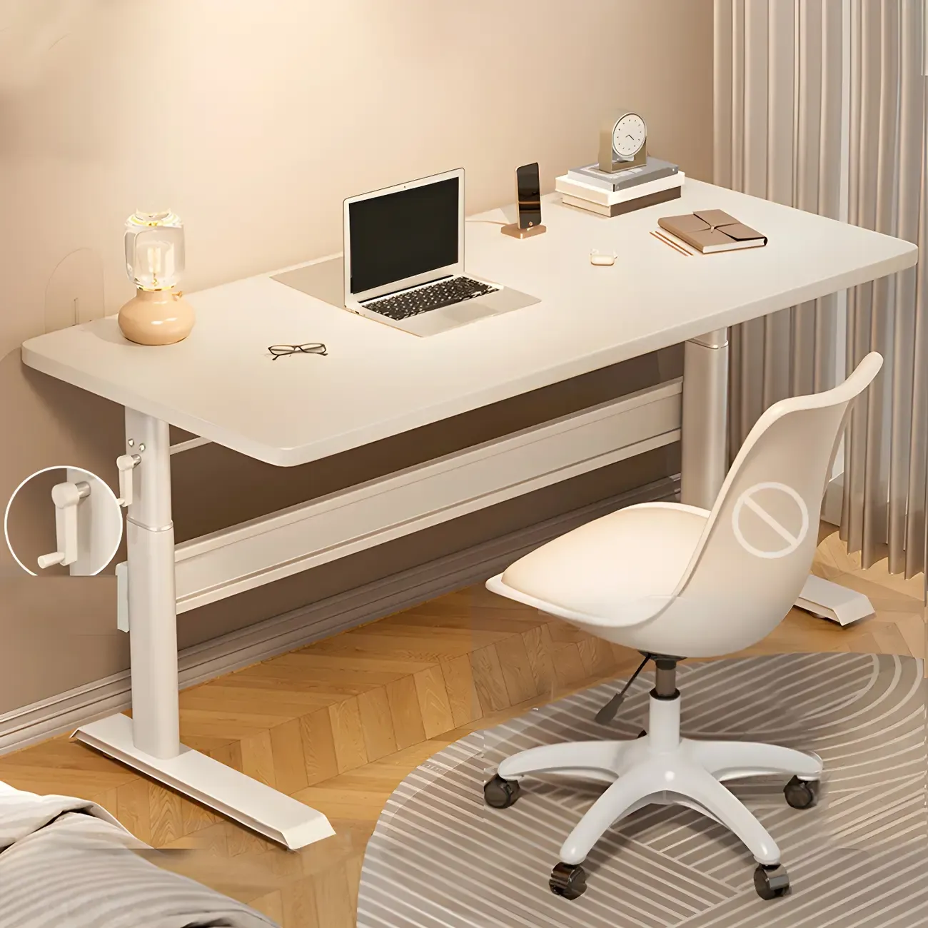 Modern Wooden White Height-Adjustable Standing Desk for Office Image - 9