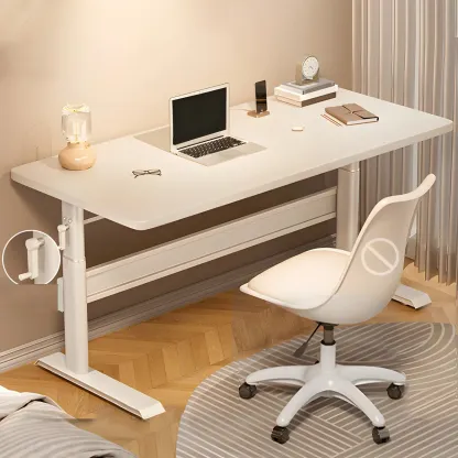Modern Wooden White Height-Adjustable Standing Desk for Office Image - 9